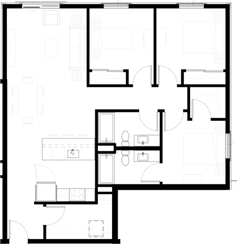 Floor plan for 3 beds, 1 bath, 1244 sqft
